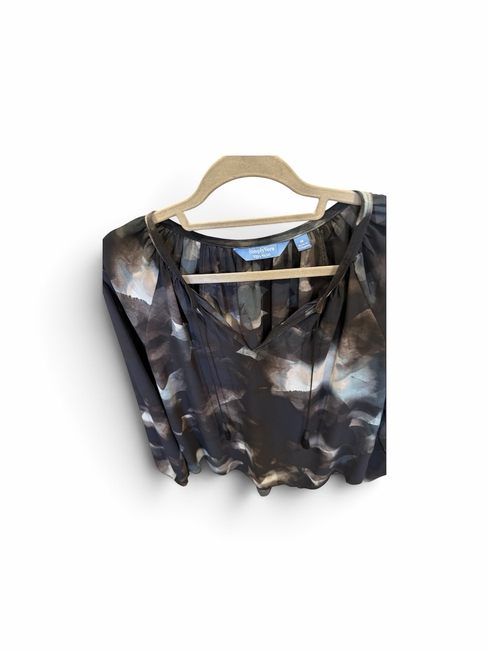 Simply Vera Vera Wang Black Multicolor Abstract V-Neck Blouse